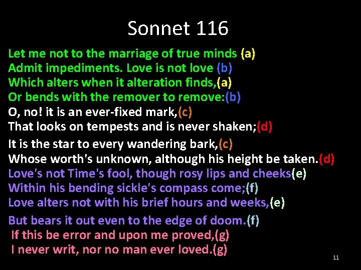 Sonnet 116 Let me not to the marriage of true minds (a) Admit impediments.