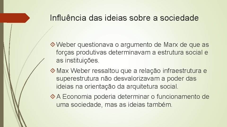 Influência das ideias sobre a sociedade Weber questionava o argumento de Marx de que