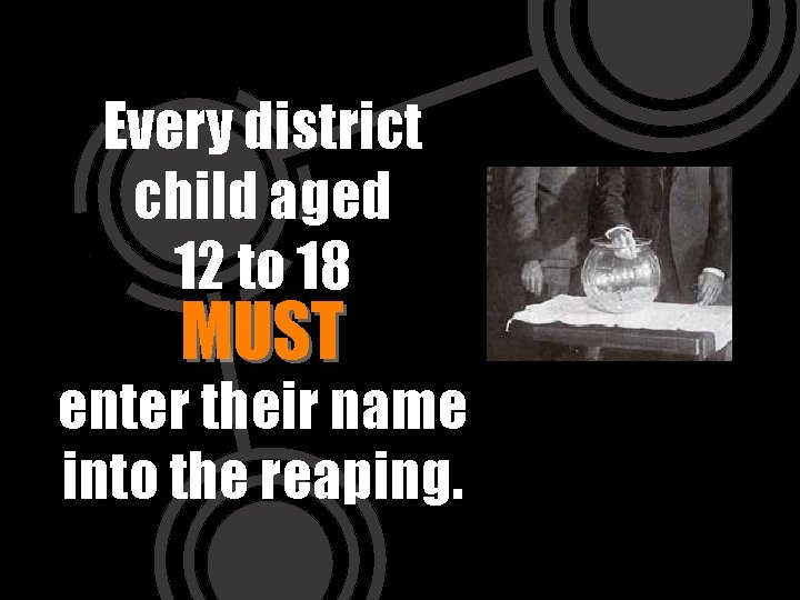 Every district child aged 12 to 18 MUST enter their name into the reaping.