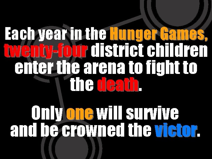 Each year in the Hunger Games, twenty-four district children enter the arena to fight