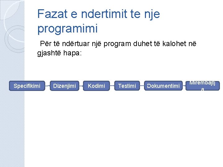 Fazat e ndertimit te nje programimi Për të ndërtuar një program duhet të kalohet Fazat e ndertimit te nje programimi Për të ndërtuar një program duhet të kalohet
