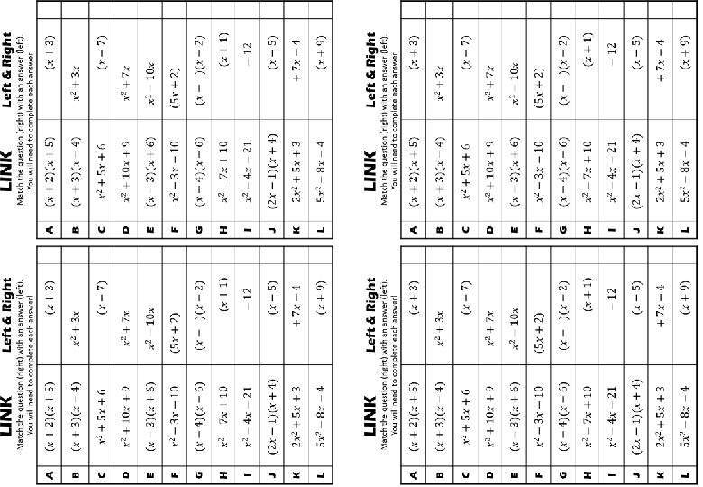 Double Brackets Expanding Factorising Link Students need to