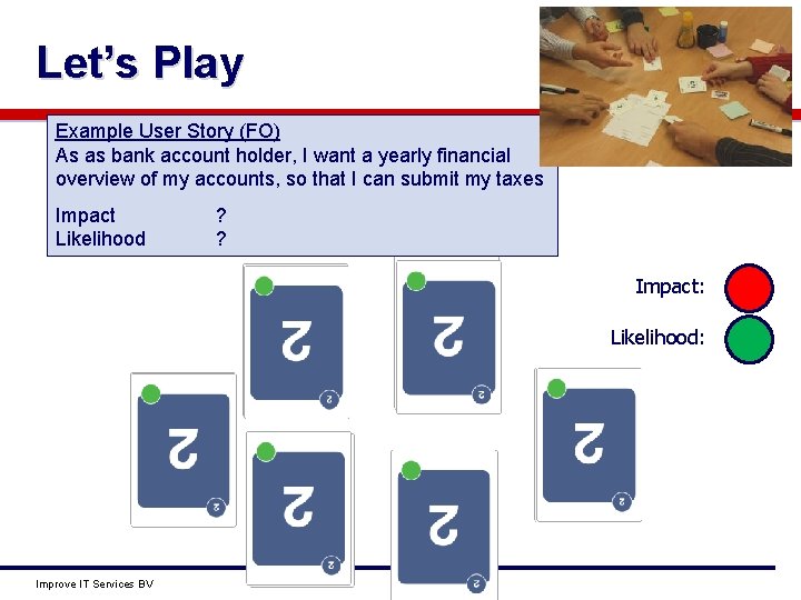 Let’s Play Example User Story (FO) As as bank account holder, I want a