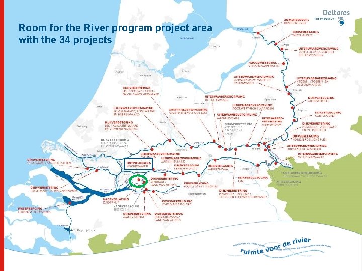 Room for the River program project area with the 34 projects 