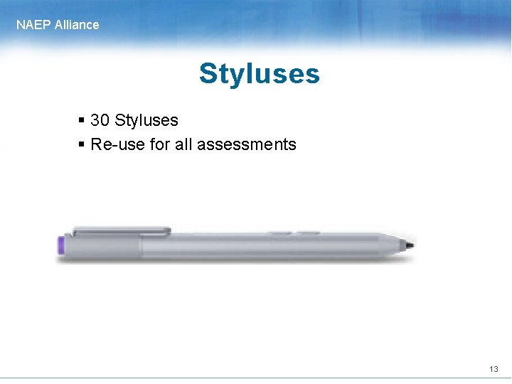 NAEP Alliance Styluses § 30 Styluses § Re-use for all assessments 13 