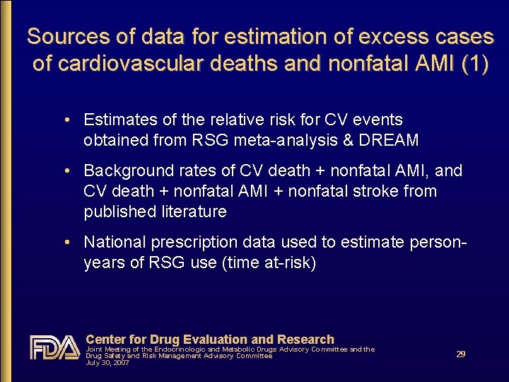 Sources of data for estimation of excess cases of cardiovascular deaths and nonfatal AMI