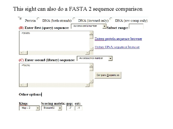 This sight can also do a FASTA 2 sequence comparison 