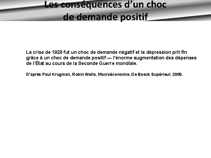 Les conséquences d’un choc de demande positif La crise de 1929 fut un choc