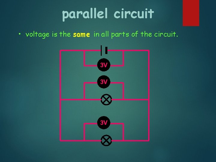 parallel circuit • voltage is the same in all parts of the circuit. 3