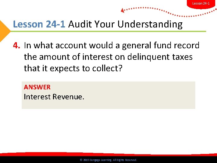 Lesson 24 -1 Audit Your Understanding 4. In what account would a general fund