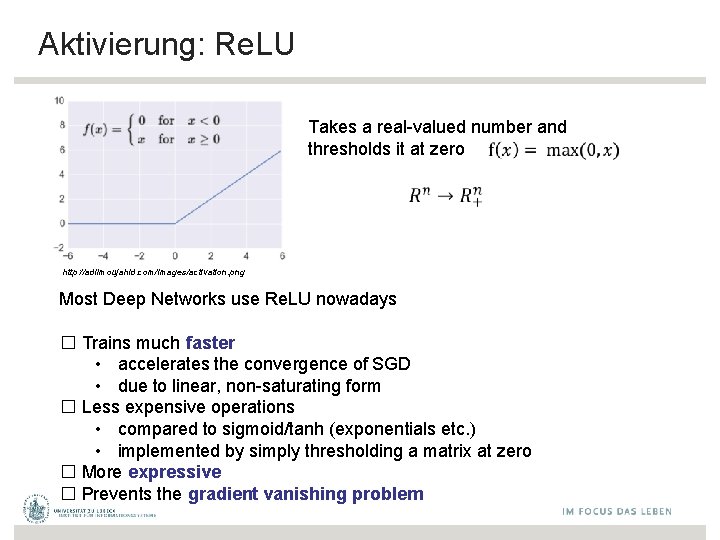 Aktivierung: Re. LU Takes a real-valued number and thresholds it at zero http: //adilmoujahid.