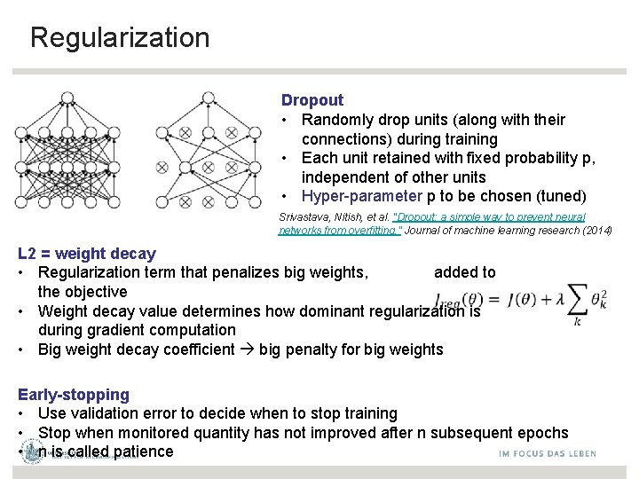 Regularization Dropout • Randomly drop units (along with their connections) during training • Each