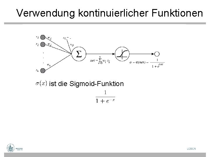 Verwendung kontinuierlicher Funktionen ist die Sigmoid-Funktion 