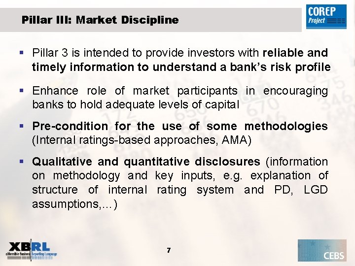 Pillar III: Market Discipline § Pillar 3 is intended to provide investors with reliable