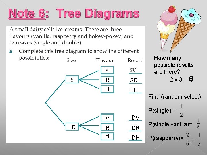 Note 6: Tree Diagrams R SR H SH How many possible results are there? Note 6: Tree Diagrams R SR H SH How many possible results are there?