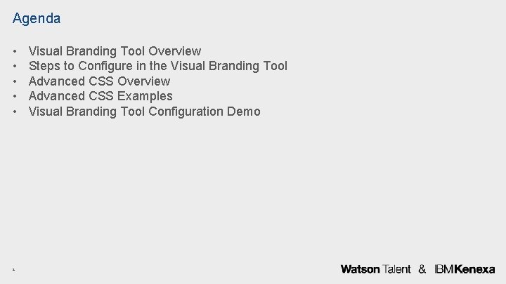 Agenda • • • 2 Visual Branding Tool Overview Steps to Configure in the