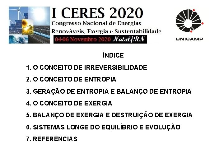 ÍNDICE 1. O CONCEITO DE IRREVERSIBILIDADE 2. O CONCEITO DE ENTROPIA 3. GERAÇÃO DE