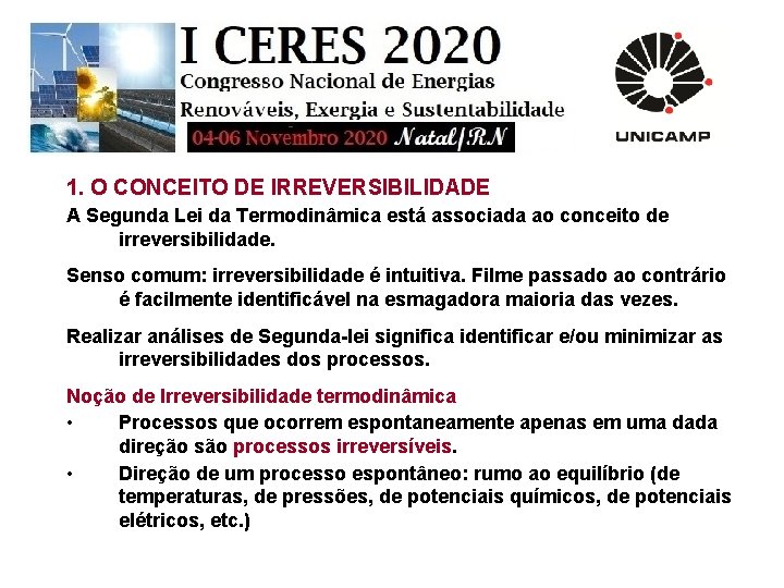 1. O CONCEITO DE IRREVERSIBILIDADE A Segunda Lei da Termodinâmica está associada ao conceito