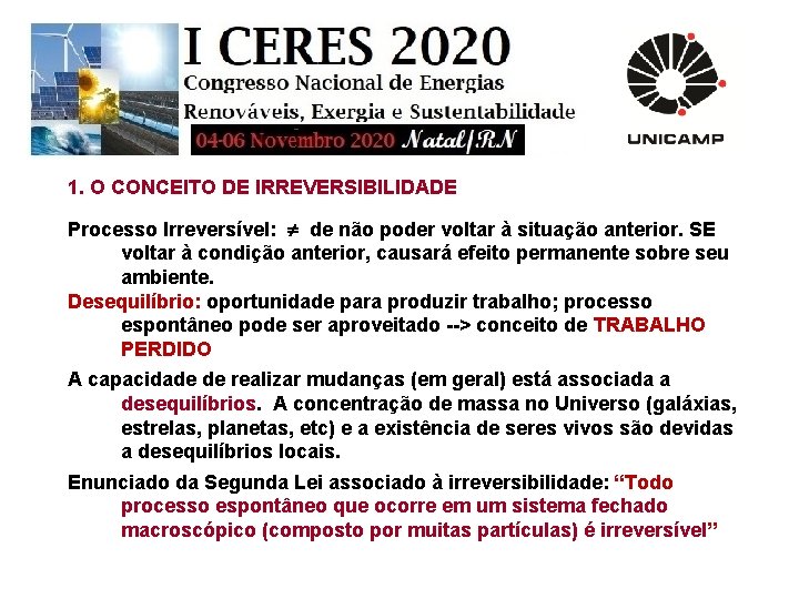 1. O CONCEITO DE IRREVERSIBILIDADE Processo Irreversível: de não poder voltar à situação anterior.