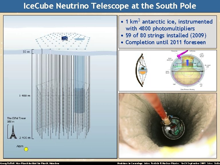 Ice. Cube Neutrino Telescope at the South Pole • 1 km 3 antarctic ice,