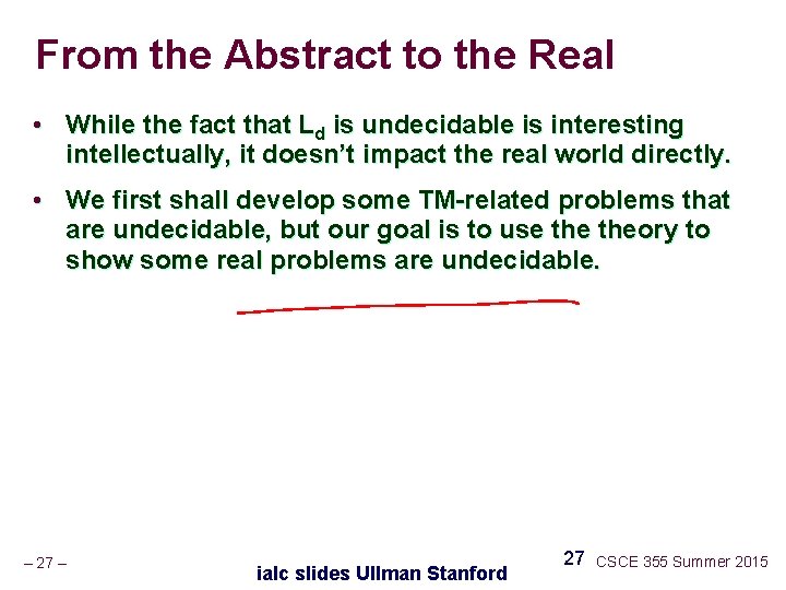 From the Abstract to the Real • While the fact that Ld is undecidable