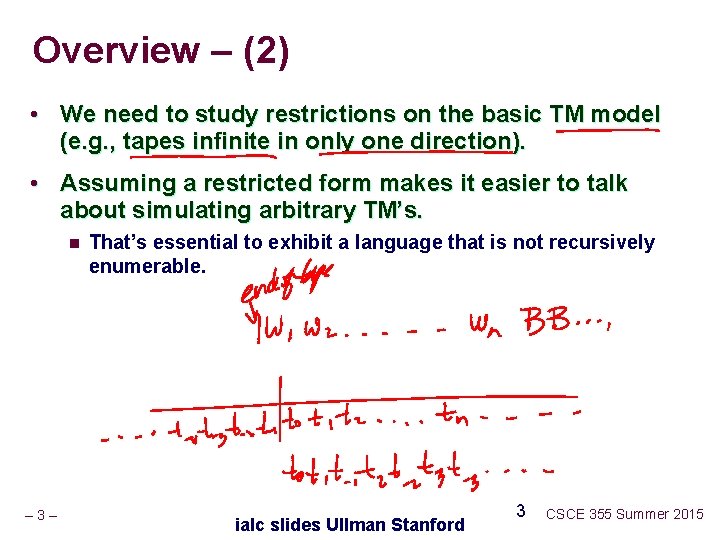 Overview – (2) • We need to study restrictions on the basic TM model