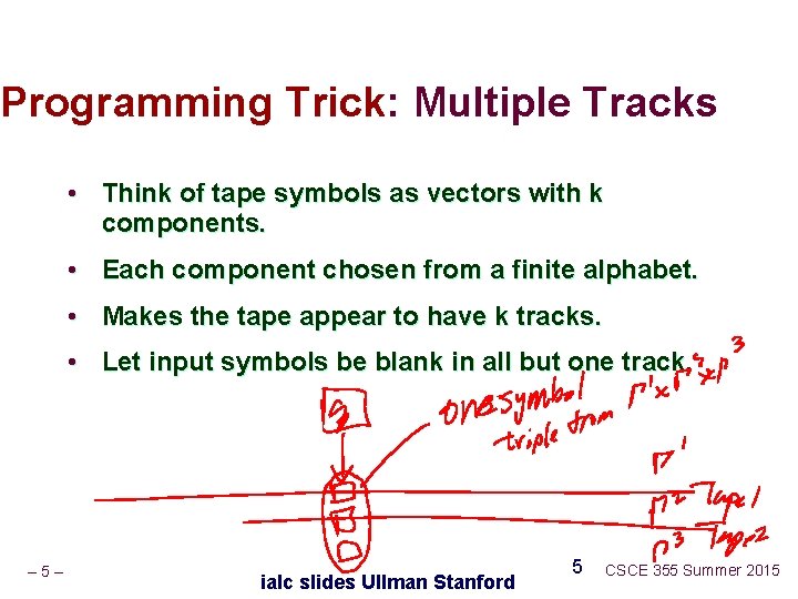 Programming Trick: Multiple Tracks • Think of tape symbols as vectors with k components.