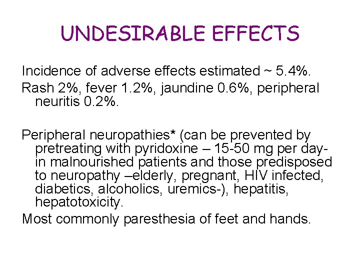 UNDESIRABLE EFFECTS Incidence of adverse effects estimated ~ 5. 4%. Rash 2%, fever 1.
