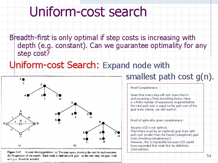Uniform-cost search Breadth-first is only optimal if step costs is increasing with depth (e.