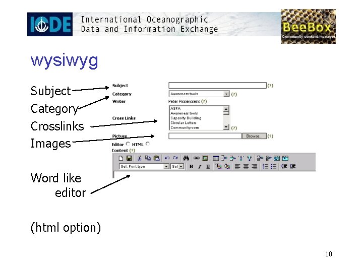 wysiwyg Subject Category Crosslinks Images Word like editor (html option) 10 