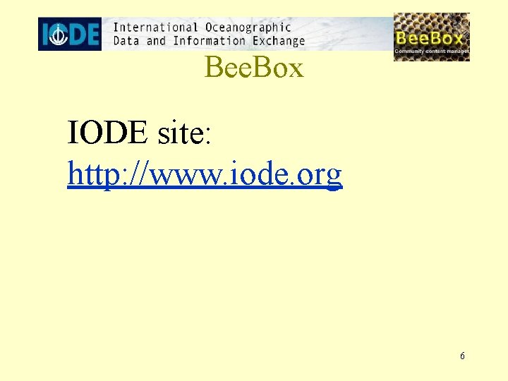 Bee. Box IODE site: http: //www. iode. org 6 