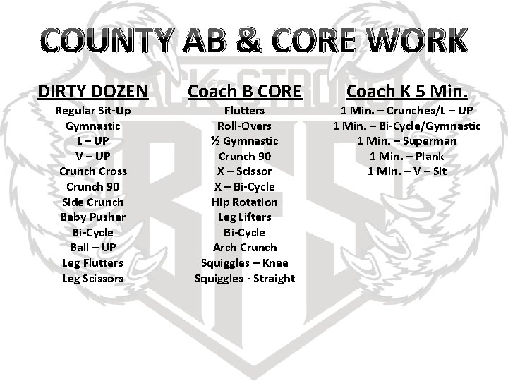 COUNTY AB & CORE WORK DIRTY DOZEN Regular Sit-Up Gymnastic L – UP V