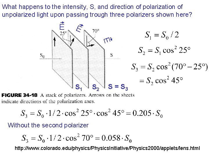 What happens to the intensity, S, and direction of polarization of unpolarized light upon What happens to the intensity, S, and direction of polarization of unpolarized light upon