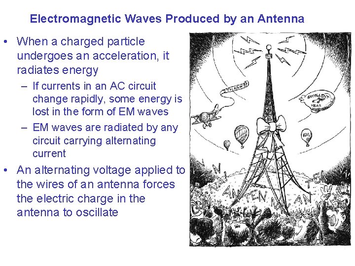 Electromagnetic Waves Produced by an Antenna • When a charged particle undergoes an acceleration, Electromagnetic Waves Produced by an Antenna • When a charged particle undergoes an acceleration,