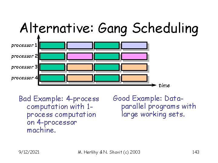 Alternative: Gang Scheduling processor 1 processor 2 processor 3 processor 4 time Bad Example:
