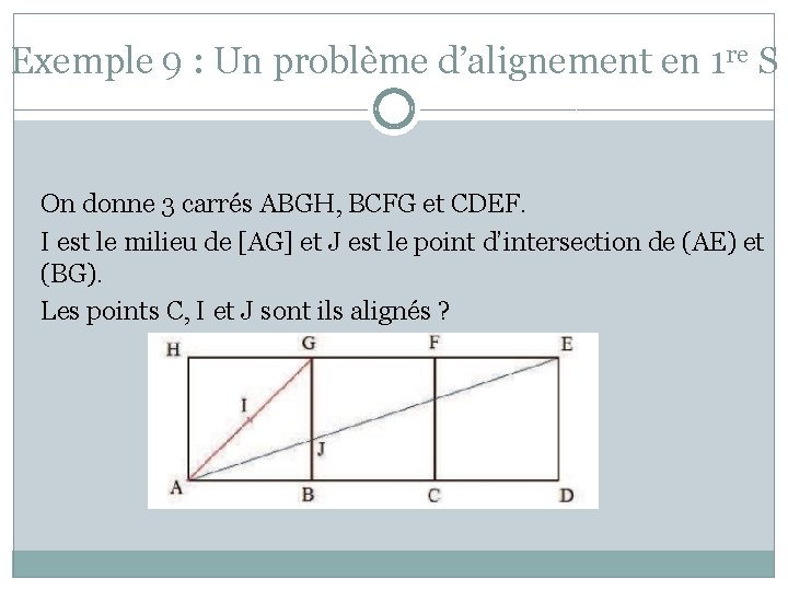 Exemple 9 : Un problème d’alignement en 1 re S On donne 3 carrés