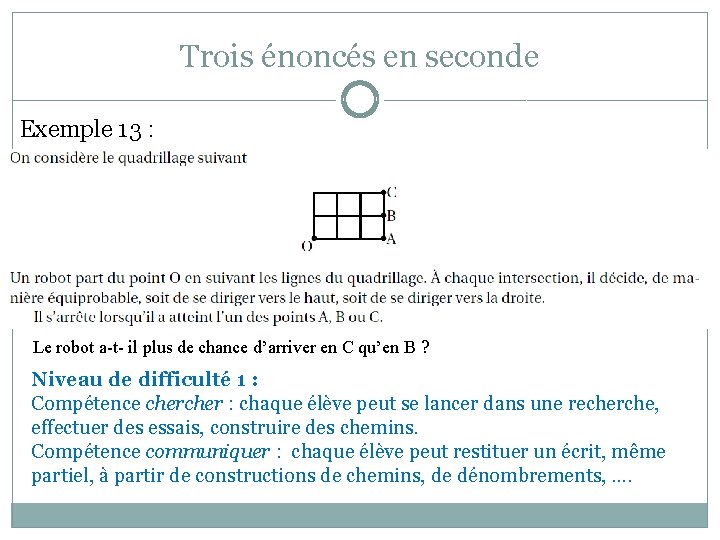 Trois énoncés en seconde Exemple 13 : Le robot a-t- il plus de chance