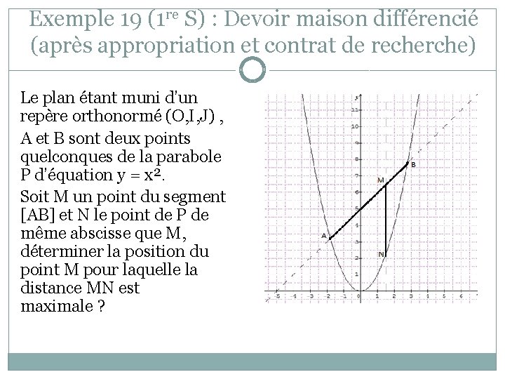 Exemple 19 (1 re S) : Devoir maison différencié (après appropriation et contrat de