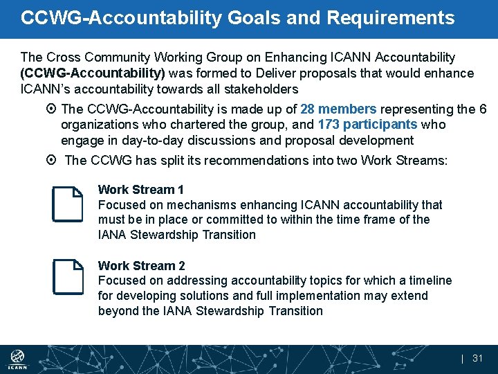 CCWG-Accountability Goals and Requirements The Cross Community Working Group on Enhancing ICANN Accountability (CCWG-Accountability)