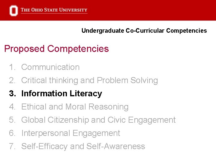 Undergraduate Co-Curricular Competencies Proposed Competencies 1. Communication 2. Critical thinking and Problem Solving 3.