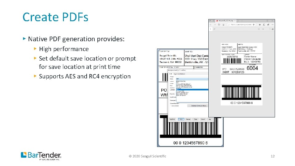 Create PDFs ▸ Native PDF generation provides: ▸ High performance ▸ Set default save