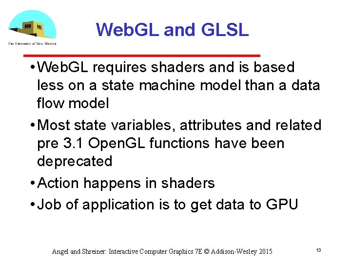 Web. GL and GLSL • Web. GL requires shaders and is based less on