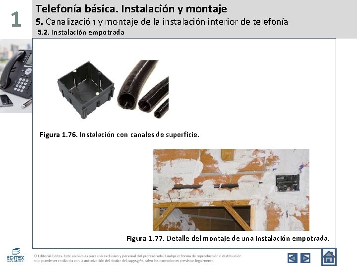 1 Telefonía básica. Instalación y montaje 5. Canalización y montaje de la instalación interior