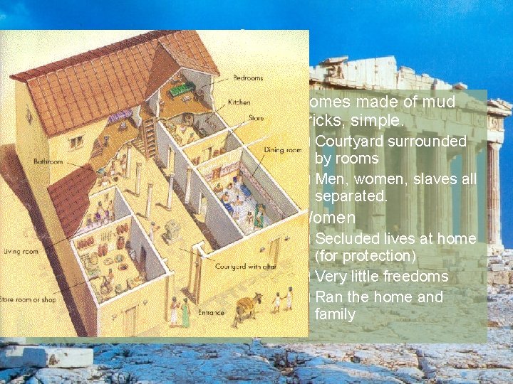 Athens � Private Life � Homes made of mud bricks, simple. � Courtyard surrounded
