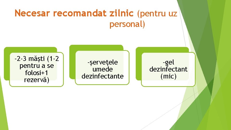 Necesar recomandat zilnic (pentru uz personal) -2 -3 măști (1 -2 pentru a se