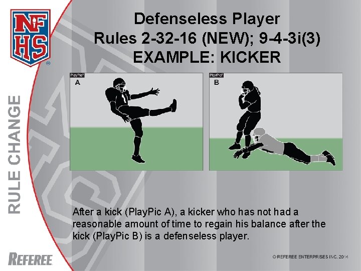 Defenseless Player Rules 2 -32 -16 (NEW); 9 -4 -3 i(3) EXAMPLE: KICKER After Defenseless Player Rules 2 -32 -16 (NEW); 9 -4 -3 i(3) EXAMPLE: KICKER After