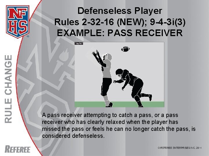 Defenseless Player Rules 2 -32 -16 (NEW); 9 -4 -3 i(3) EXAMPLE: PASS RECEIVER Defenseless Player Rules 2 -32 -16 (NEW); 9 -4 -3 i(3) EXAMPLE: PASS RECEIVER