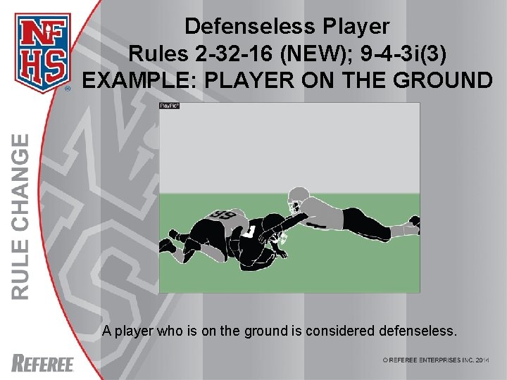 Defenseless Player Rules 2 -32 -16 (NEW); 9 -4 -3 i(3) EXAMPLE: PLAYER ON Defenseless Player Rules 2 -32 -16 (NEW); 9 -4 -3 i(3) EXAMPLE: PLAYER ON