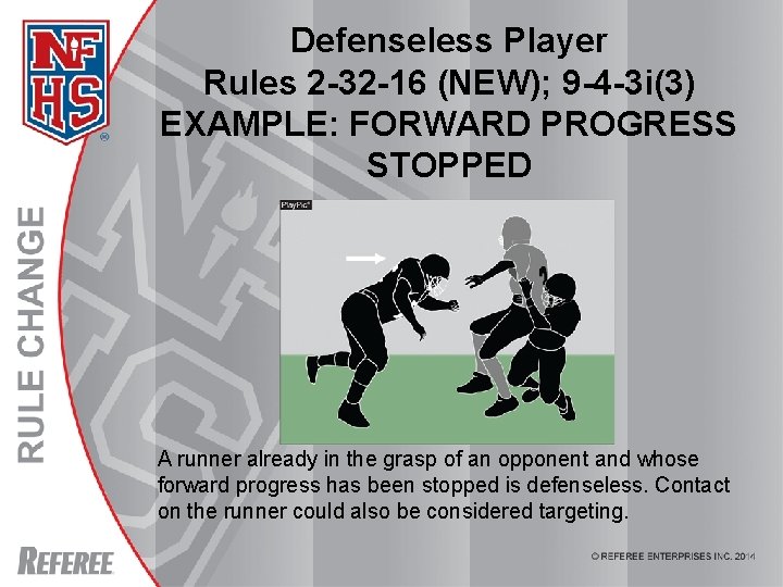 Defenseless Player Rules 2 -32 -16 (NEW); 9 -4 -3 i(3) EXAMPLE: FORWARD PROGRESS Defenseless Player Rules 2 -32 -16 (NEW); 9 -4 -3 i(3) EXAMPLE: FORWARD PROGRESS