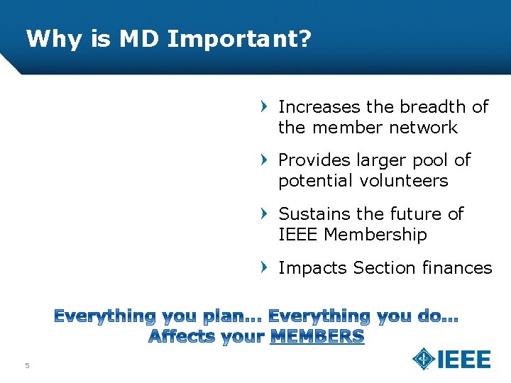 Why is MD Important? Increases the breadth of the member network Provides larger pool